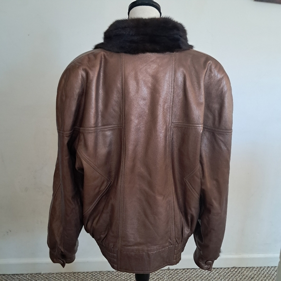 Women's Leather Fur Bomber Coat Large L Brown Mink Fur Vintage Reversible Luxury - Picture 5 of 13